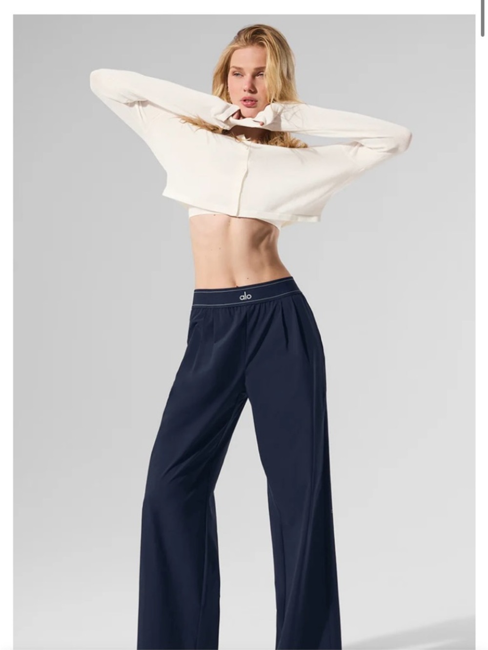 ALO Yoga Navy Wide-Leg Track Pants